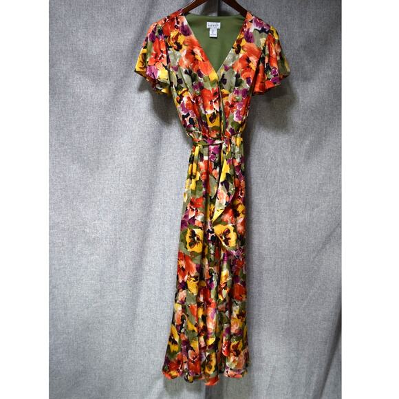Nicole Miller Dresses & Skirts - Nicole Miller New York Floral Wrap Maxi Dress Multicolor Watercolor Print Small
